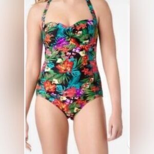 Catalina Black Tropical Floral One-Piece Swimsuit with Multicolor Blooms